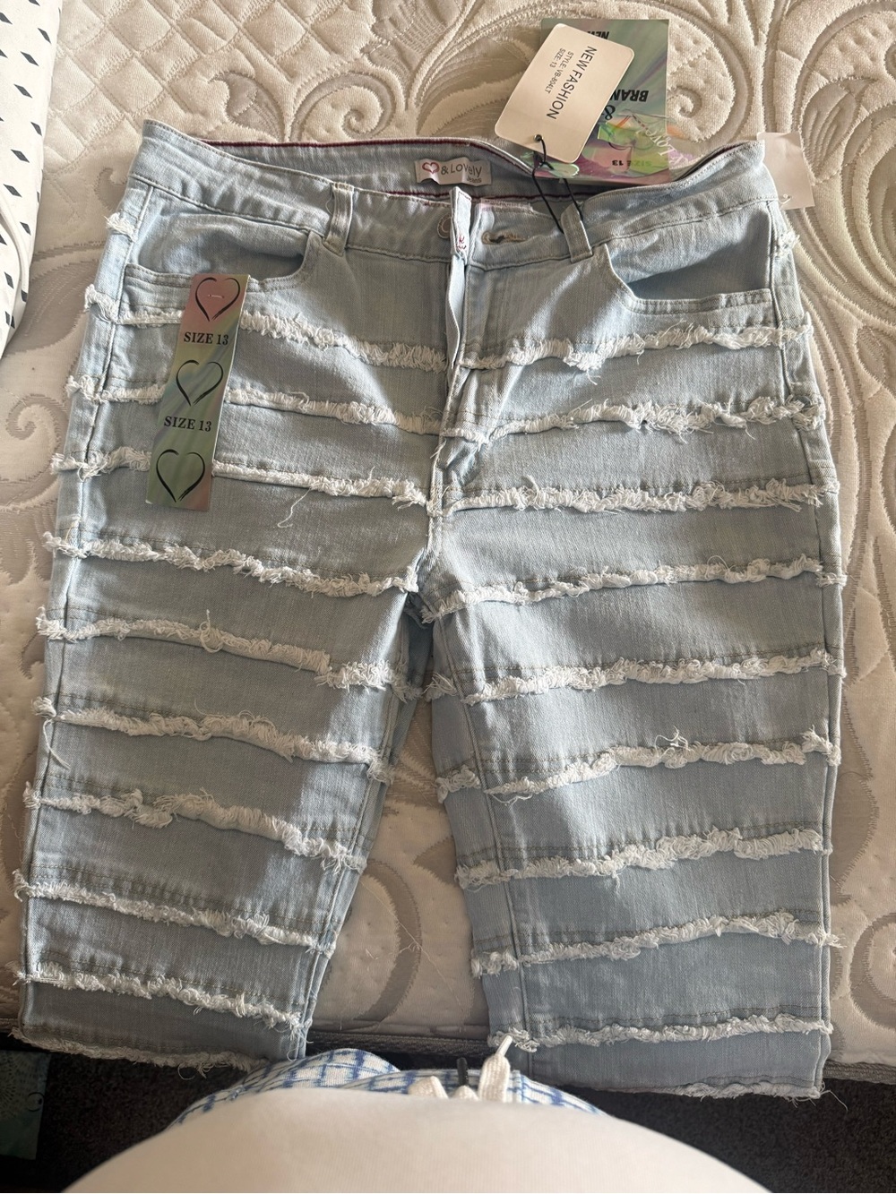 Light Blue Distressed Women's Jeans Shorts - Size 13
